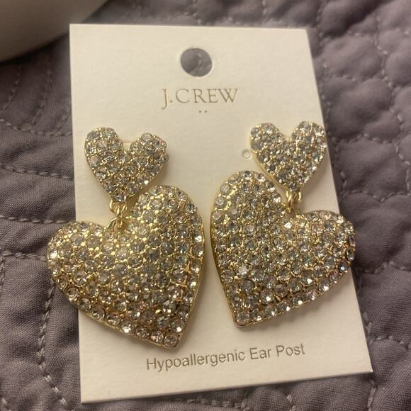 J Crew double stacked pave heart statement earrings - Picture 6 of 6